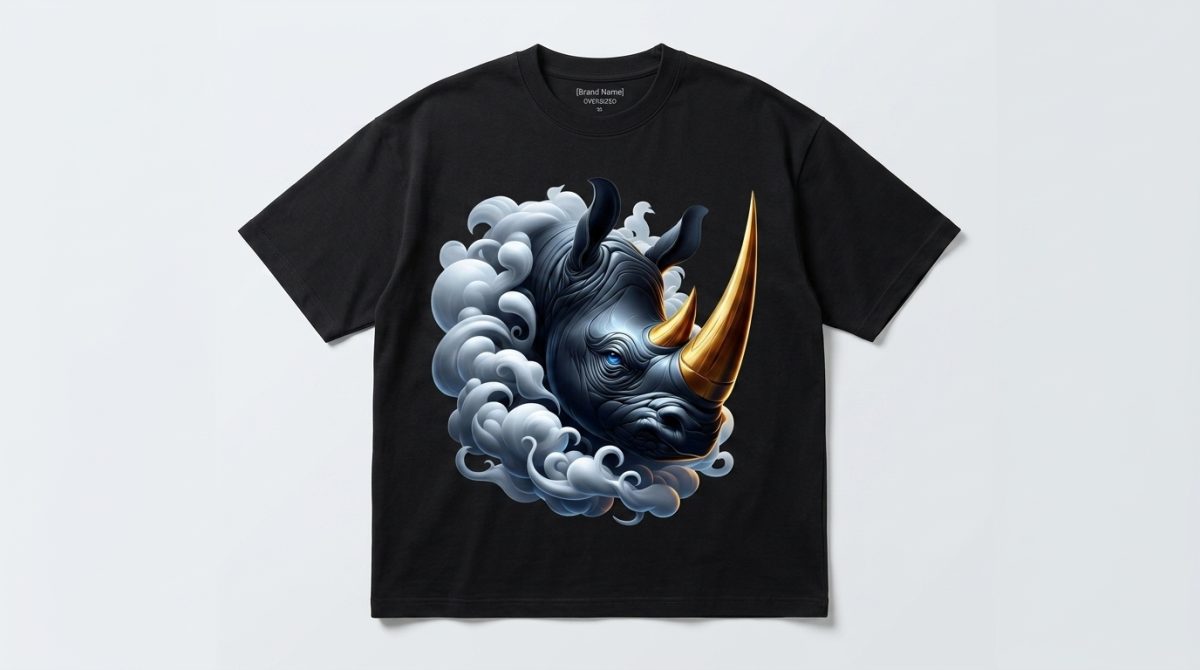 Camisetas oversized 100% algodāo -Rino azul com dourado