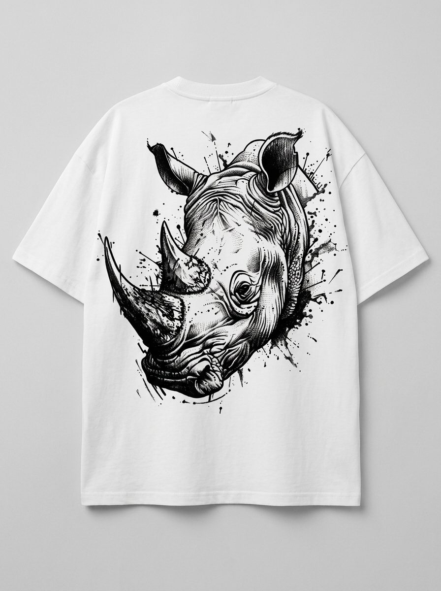 Camisetas oversized 100% algodāo - Rhino desenho preto